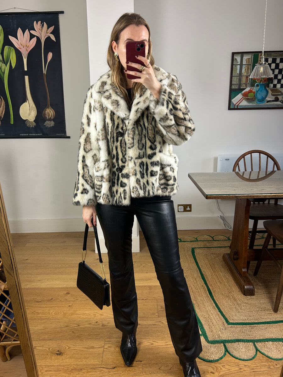 Faux Fur Animal Print Coat - S