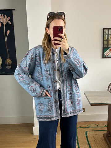 Blue Cotton Print Jacket - M-L