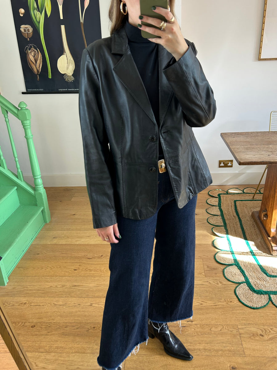 Black Leather Blazer - M