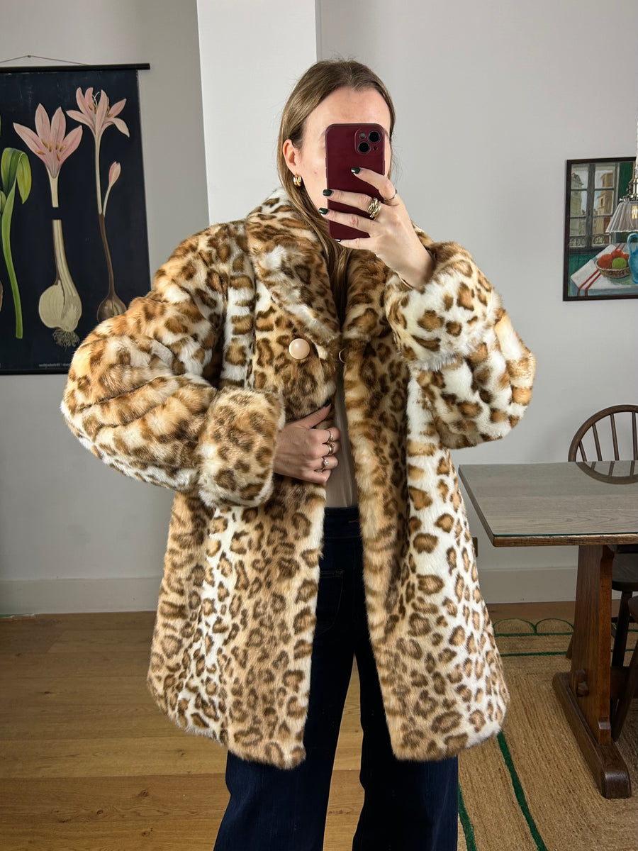 Animal Print Faux Fur Coat - S/M