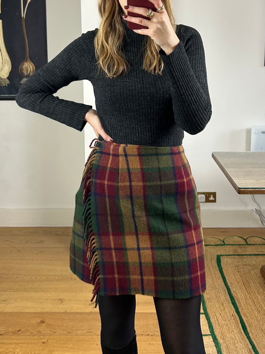 Check Fringed Skirt - UK 8