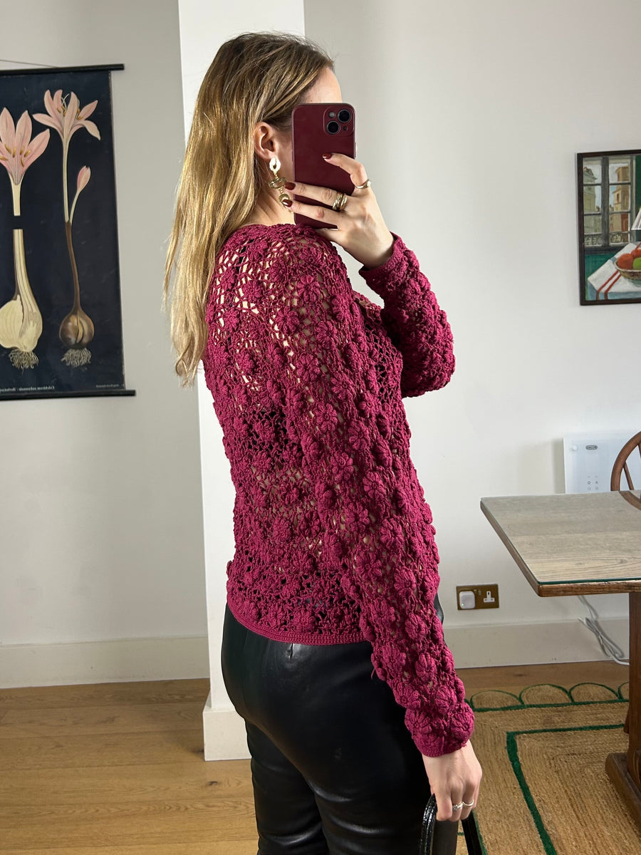 Floral Crochet Cardigan - S