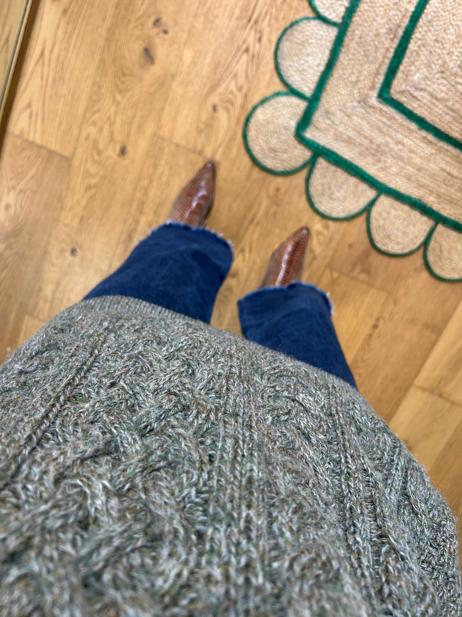 Dark Green Wool Cable Knit Jumper - L