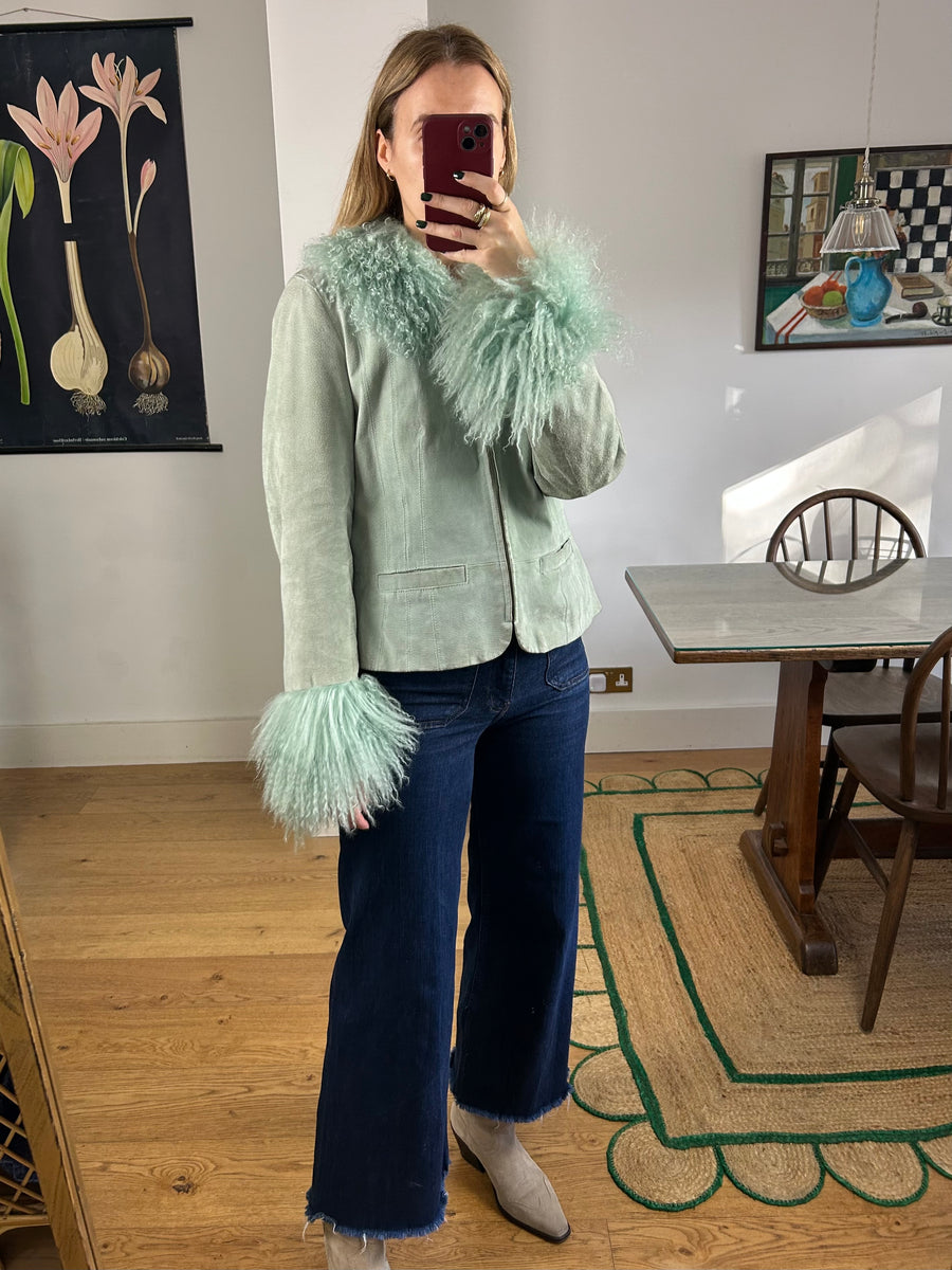 Green Mongolian Fur Jacket - S
