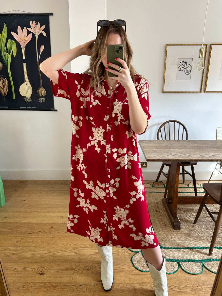 Red Rose Print Dress - UK 20