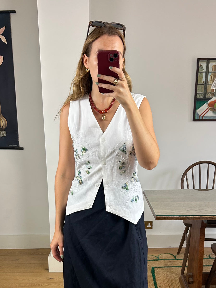White Applique Waistcoat - M