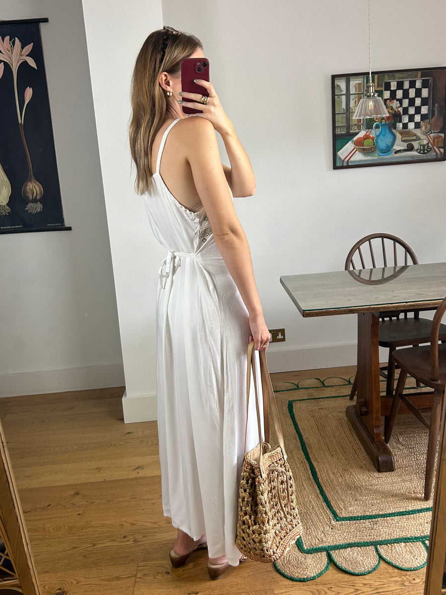 White Embroidered Maxi Dress - UK 12-14