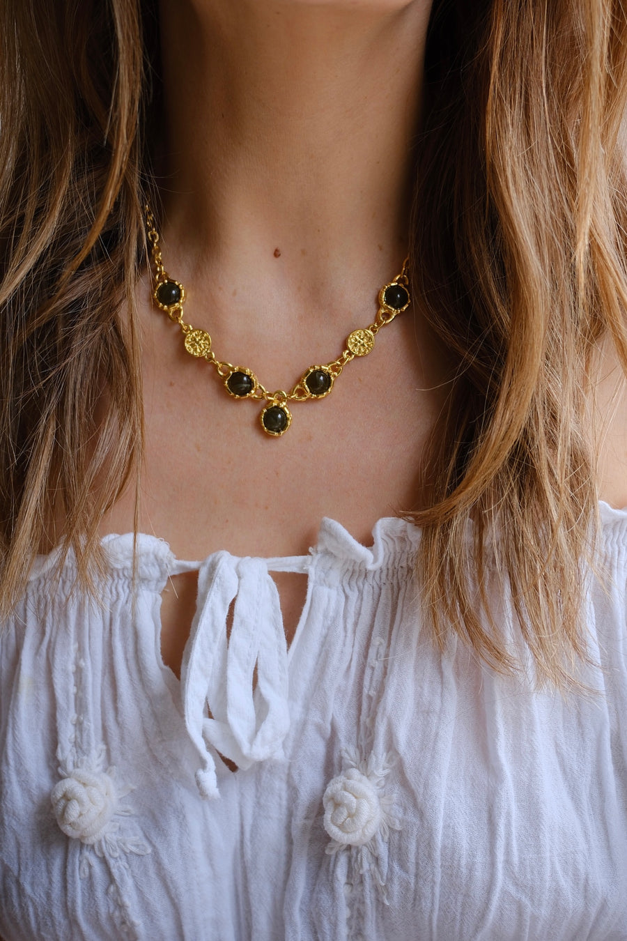 Green Stone Charm Necklace