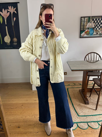 Collared Cable Knit Cardigan - L