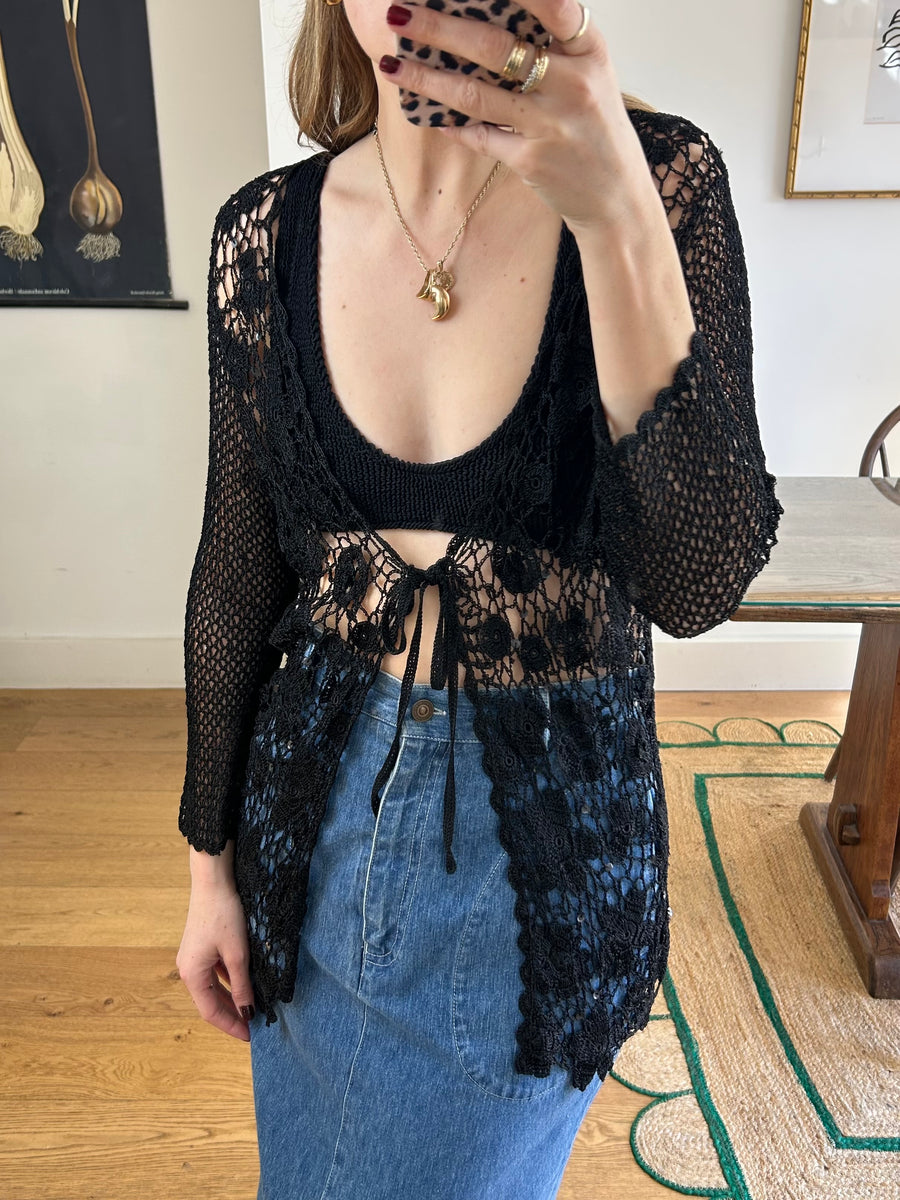 Black Crochet Top - M
