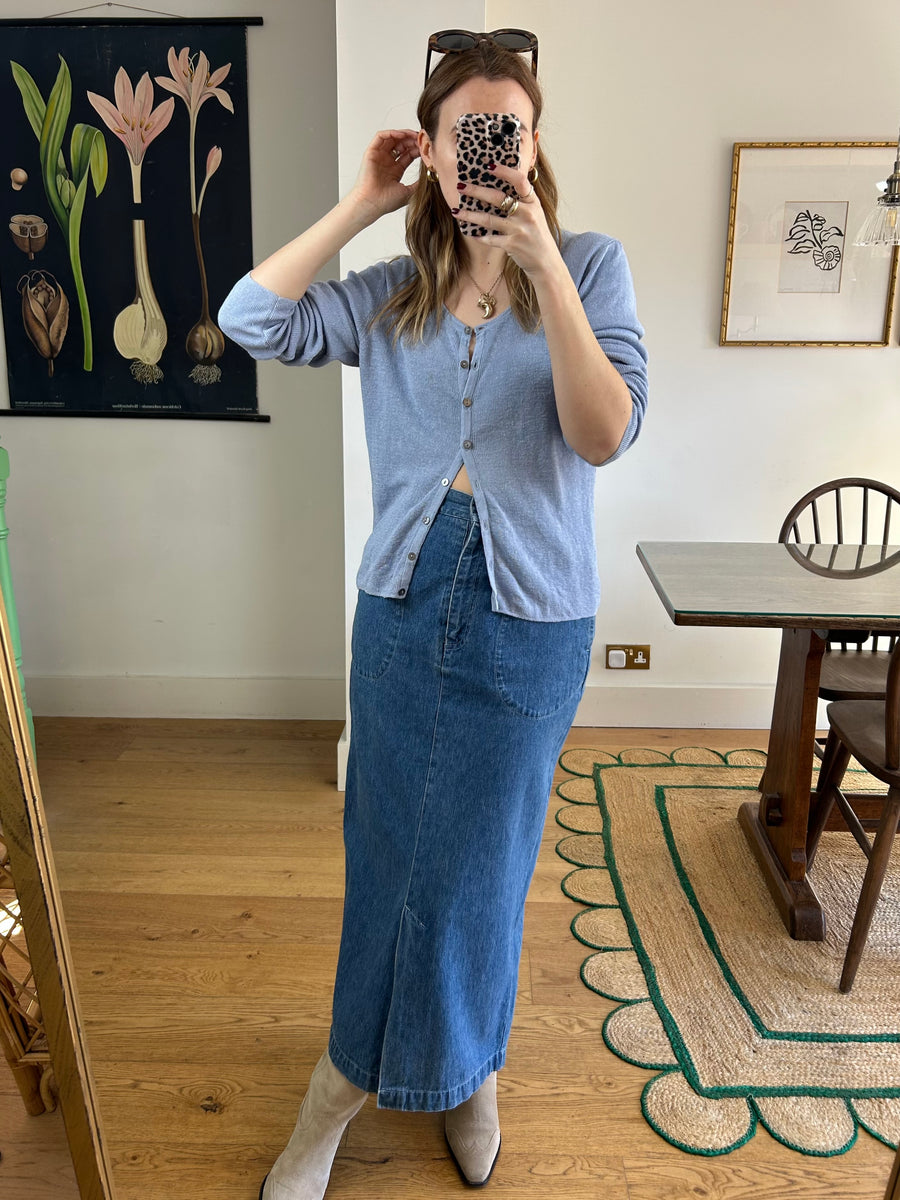 Baby Blue Linen Cardigan - S