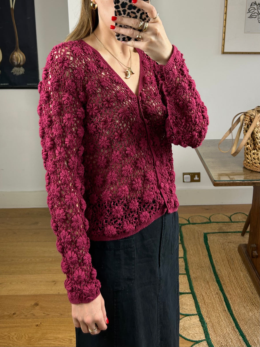 Floral Crochet Cardigan - S