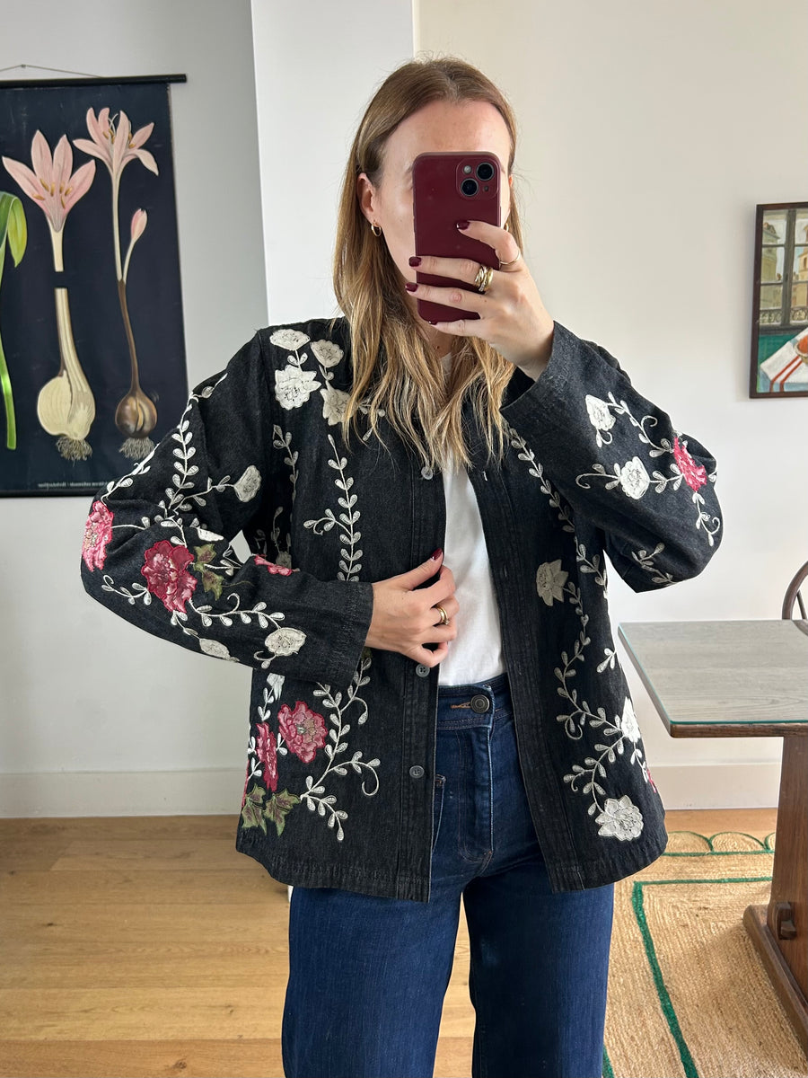 Embroidered Denim Jacket - M