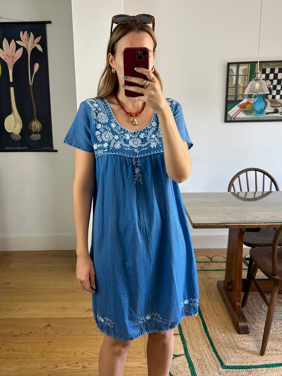 Blue Embroidered Dress - UK 8/10