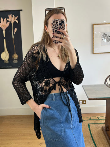 Black Crochet Top - M