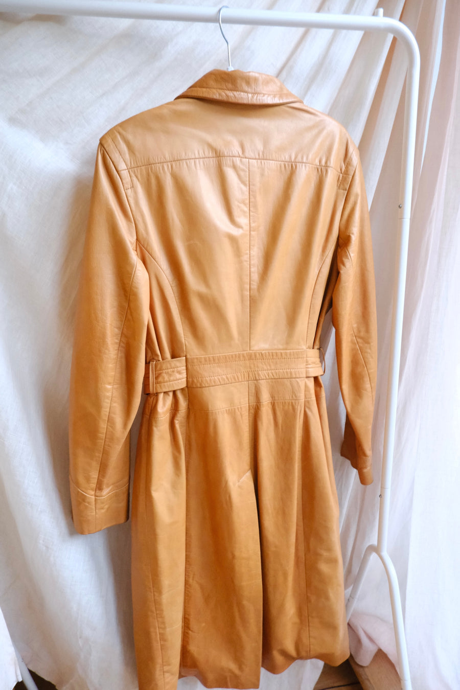 Brown Leather Trench Coat - S/M
