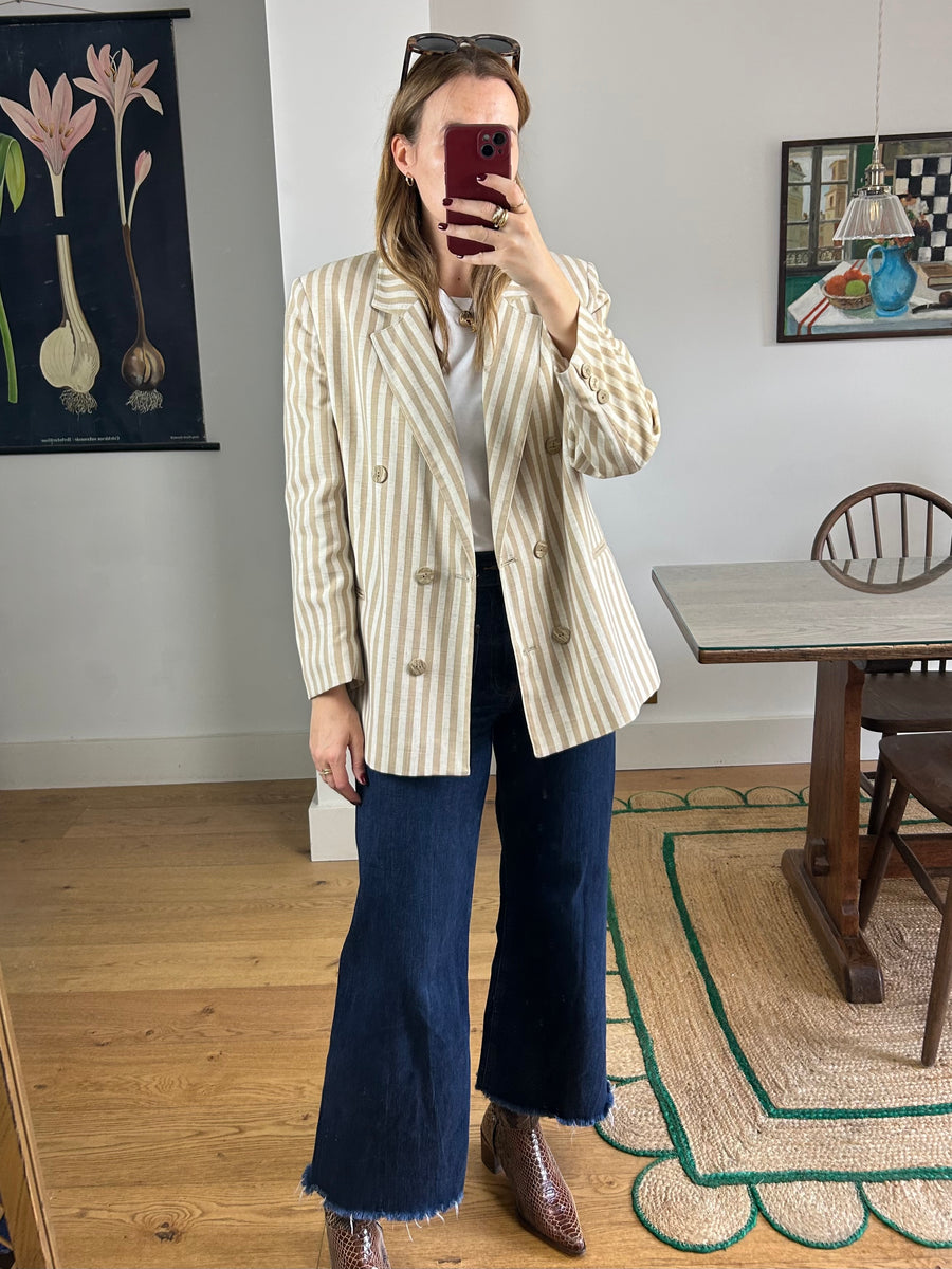 Beige Striped Blazer - M