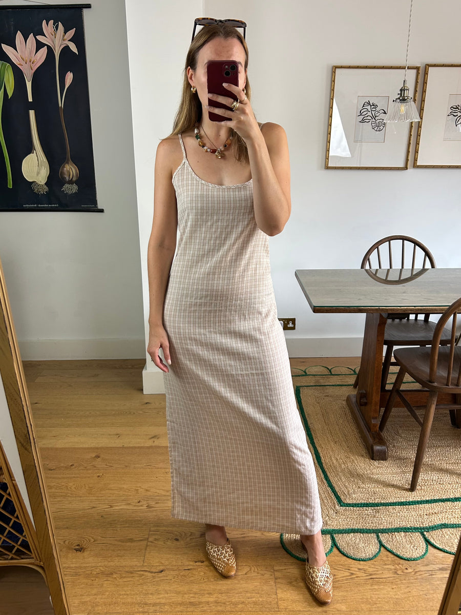 Beige Check Maxi Dress - UK 14