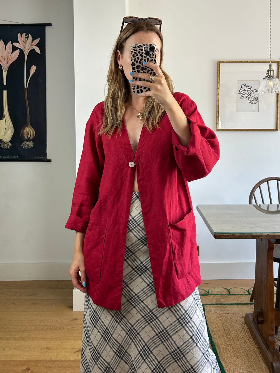 Red Linen Jacket - M