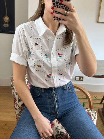 Embroidered White Shirt - M