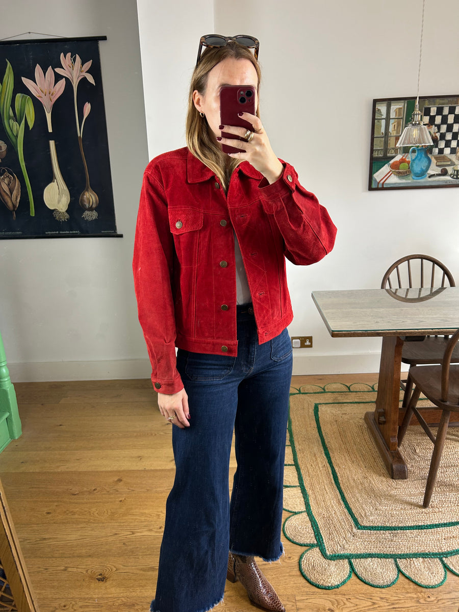 Red Suede Boxy Jacket - S