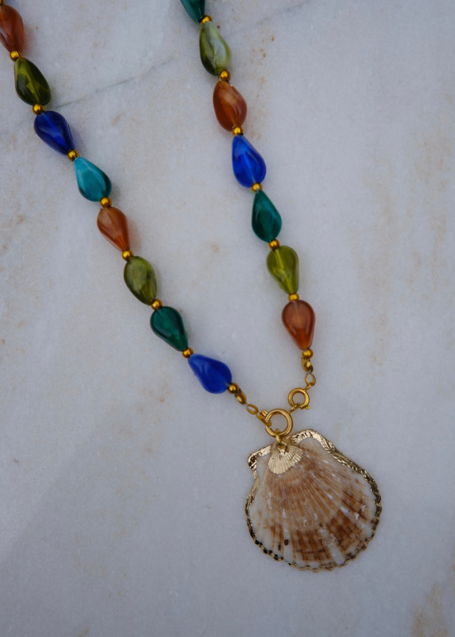 Colourful Beaded Shell Pendant Necklace