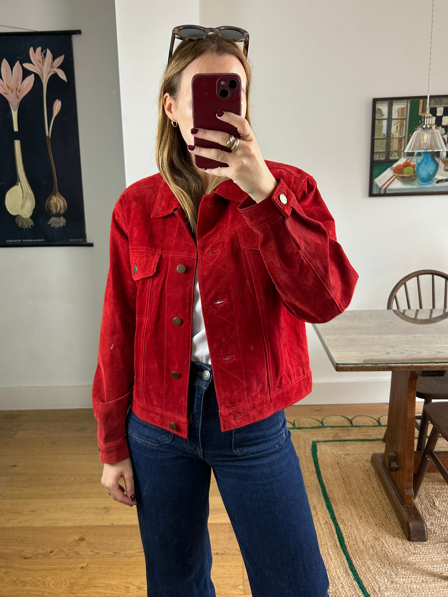 Red Suede Boxy Jacket - S