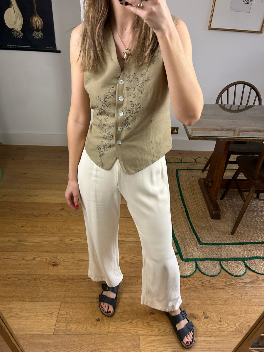 Wide Leg Cream Trousers - UK 12