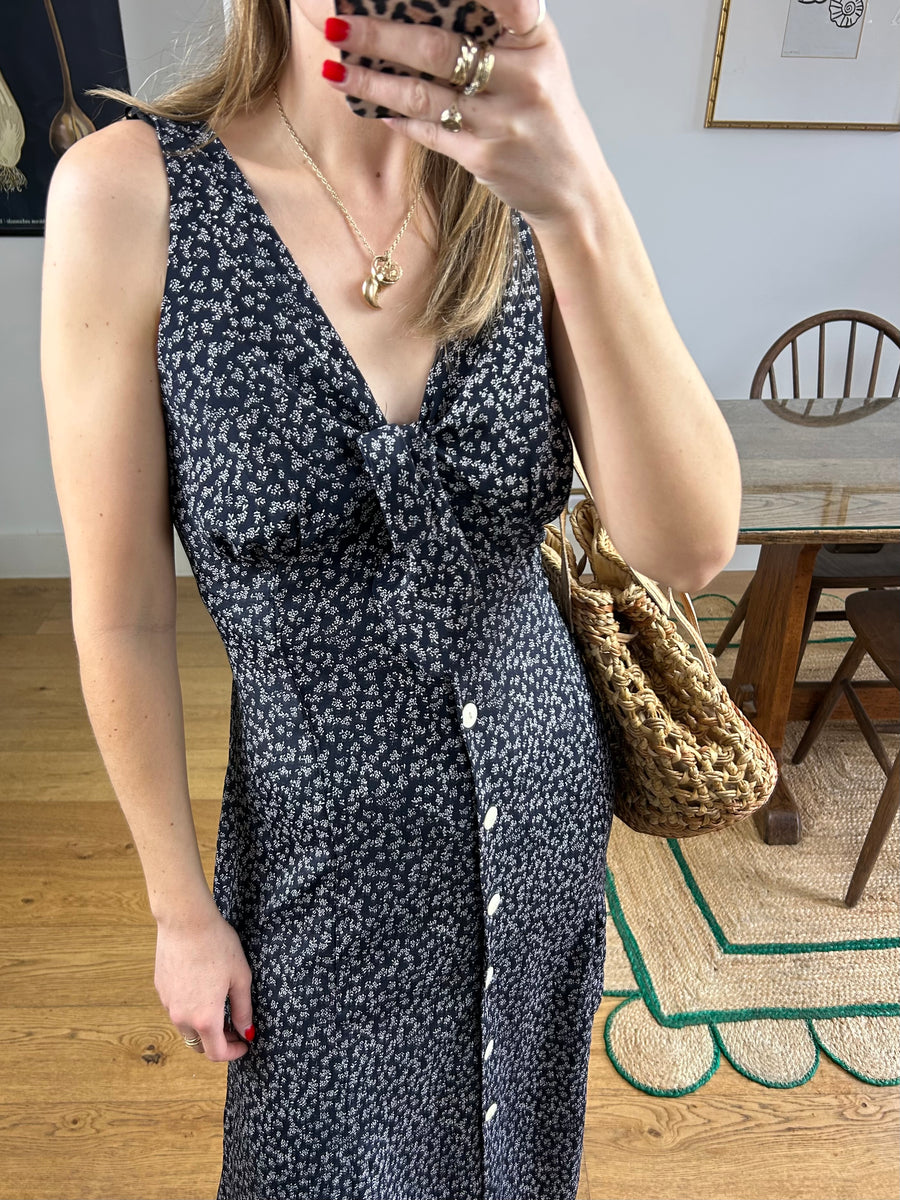Navy Floral Knotted Dress - UK 12/14