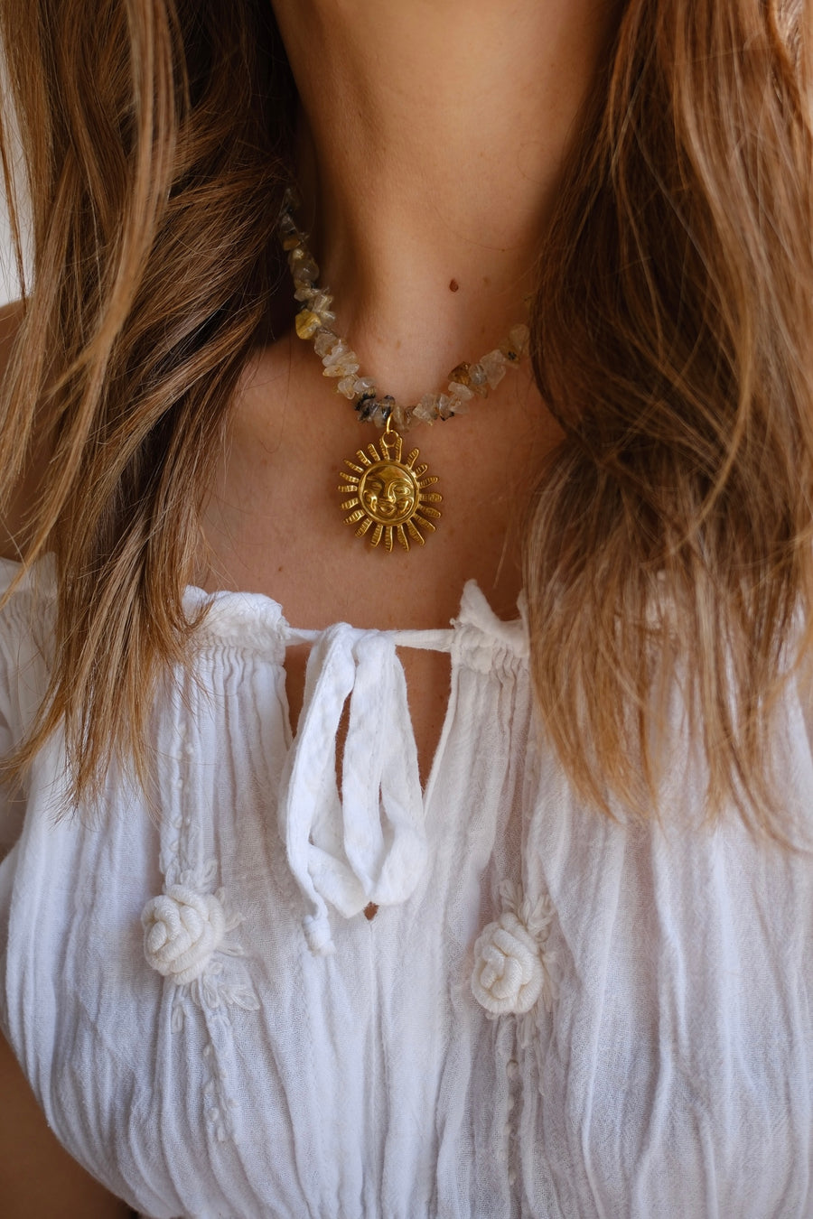 Golden Rutile Beaded Sun Necklace