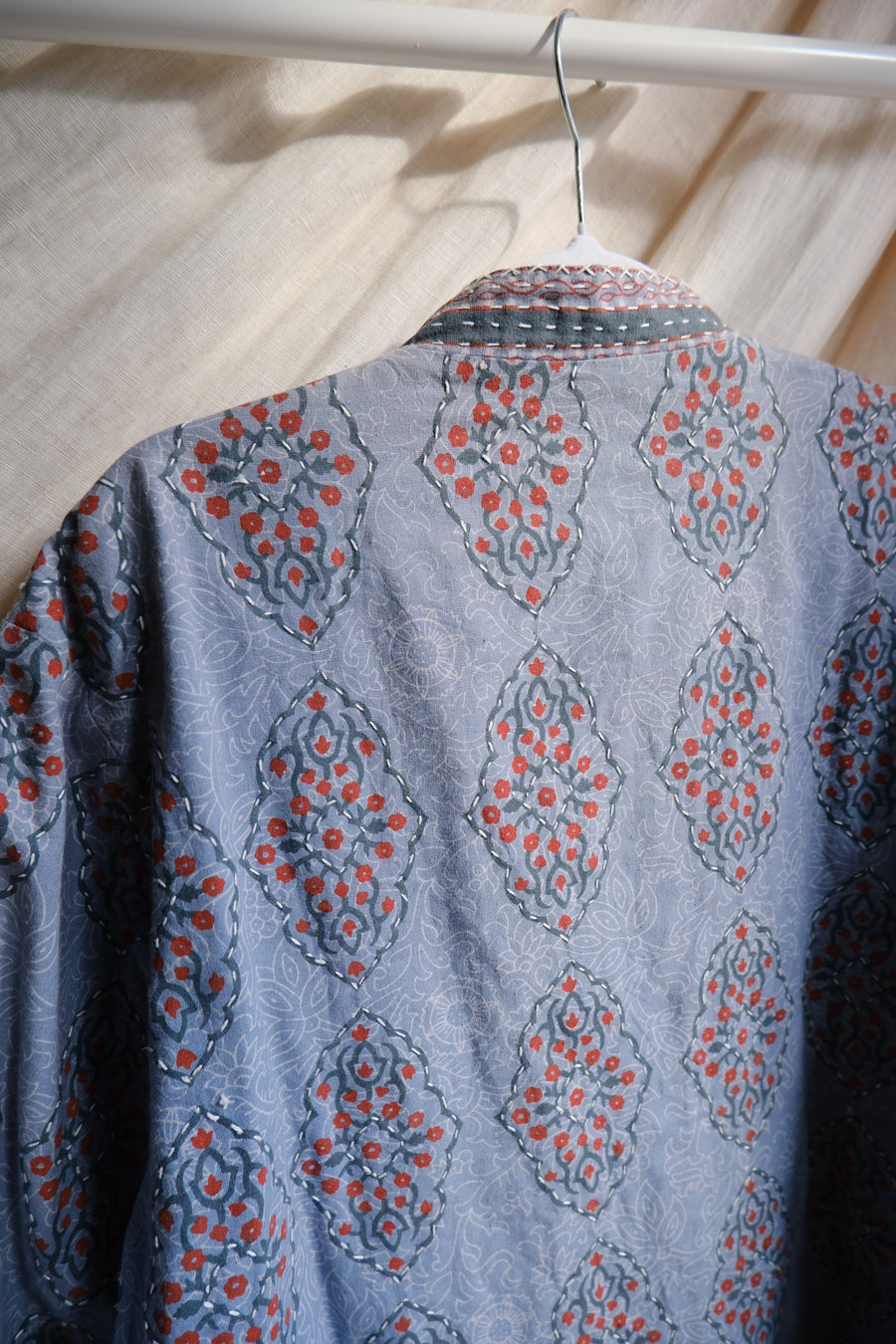 Blue Cotton Print Jacket - M-L