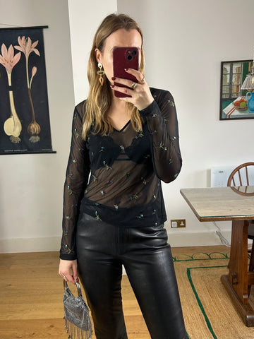 Embroidered Sheer Top - M