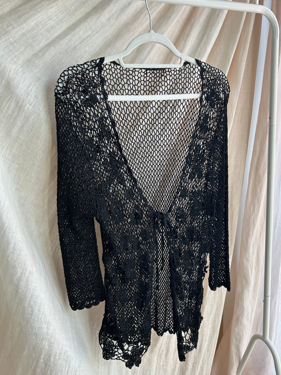 Black Crochet Top - M