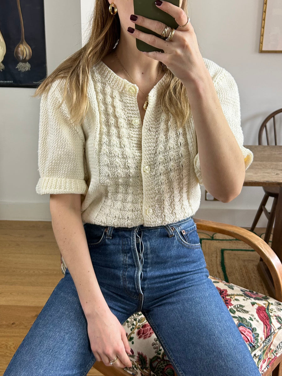 Cream Knit Cardigan - L