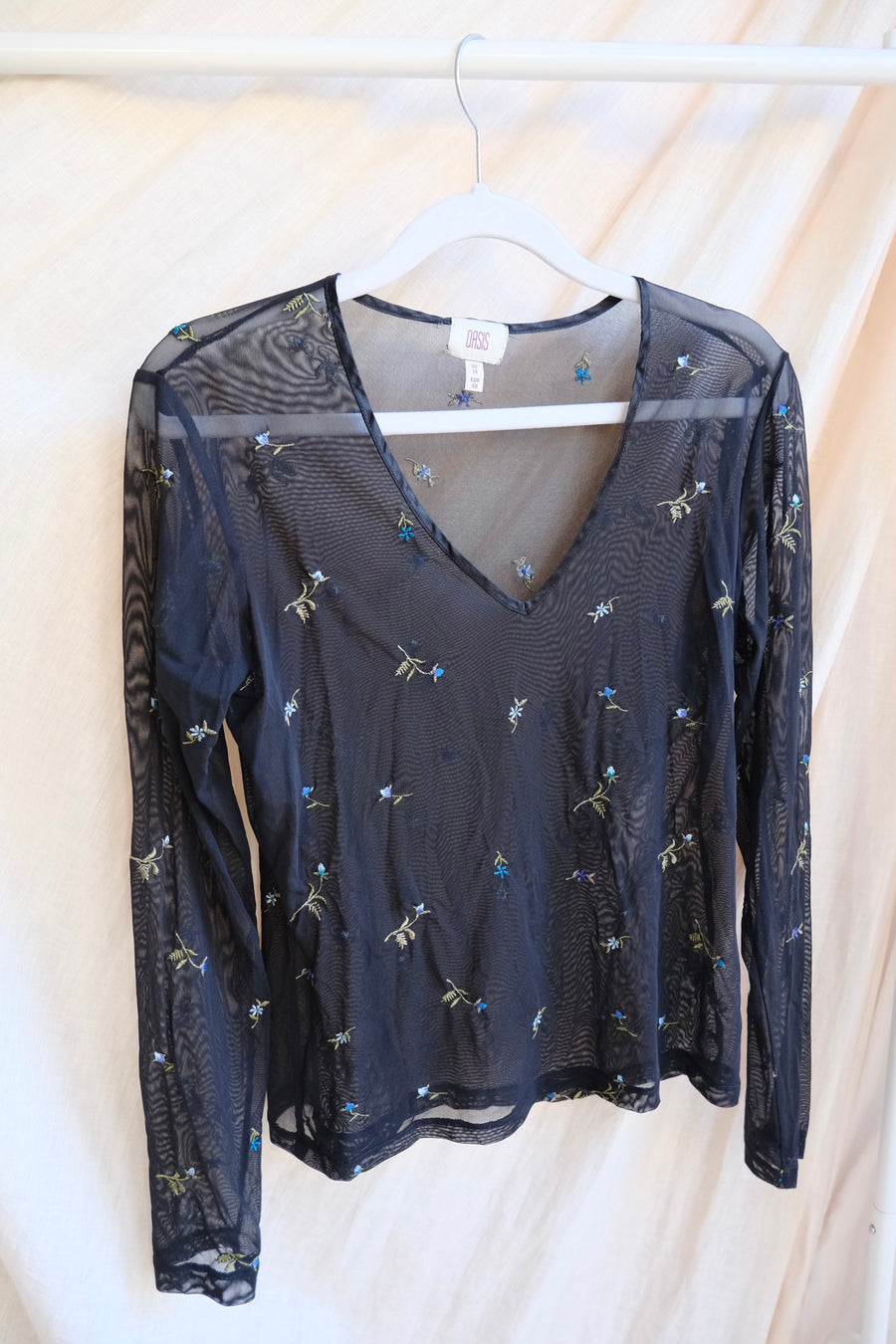 Embroidered Sheer Top - M
