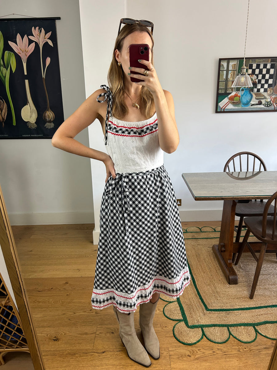 Broderie Anglaise Gingham Dress - UK 10