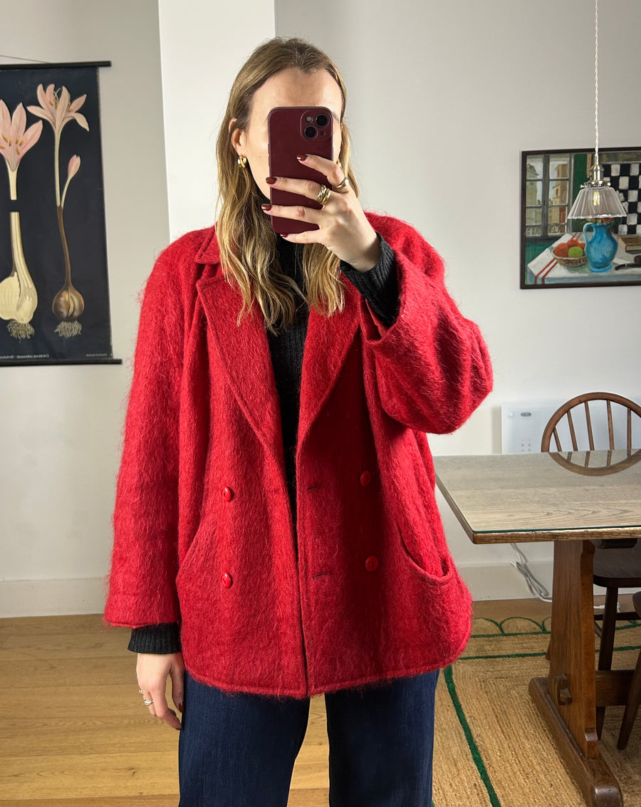 Red Mohair Coat - M
