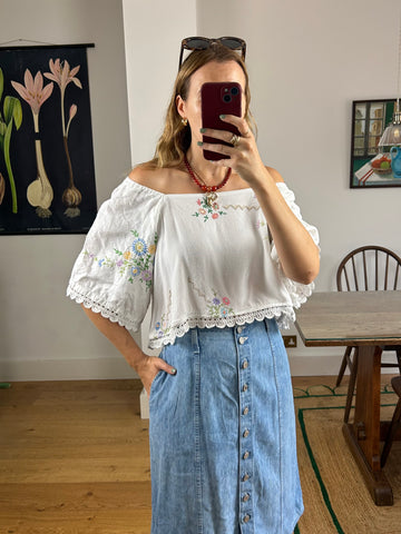 Reworked Embroidered Top - S/M