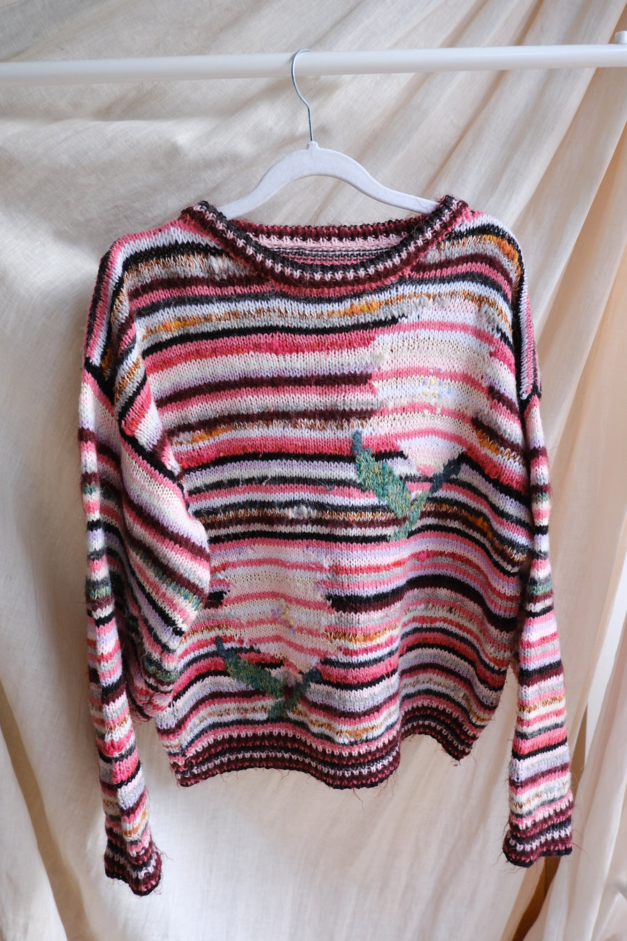 Stripe & Floral Jumper - M
