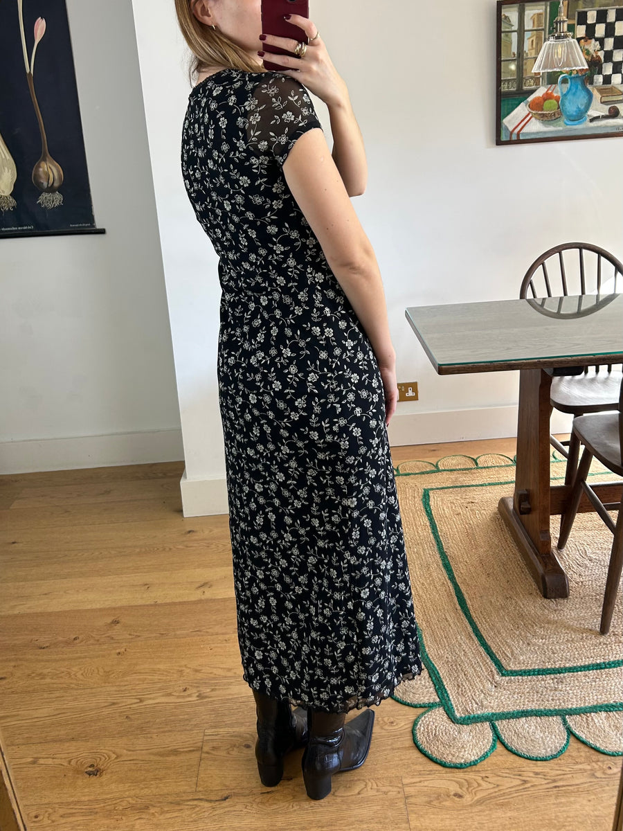 Black Floral Maxi Dress - UK 8-10
