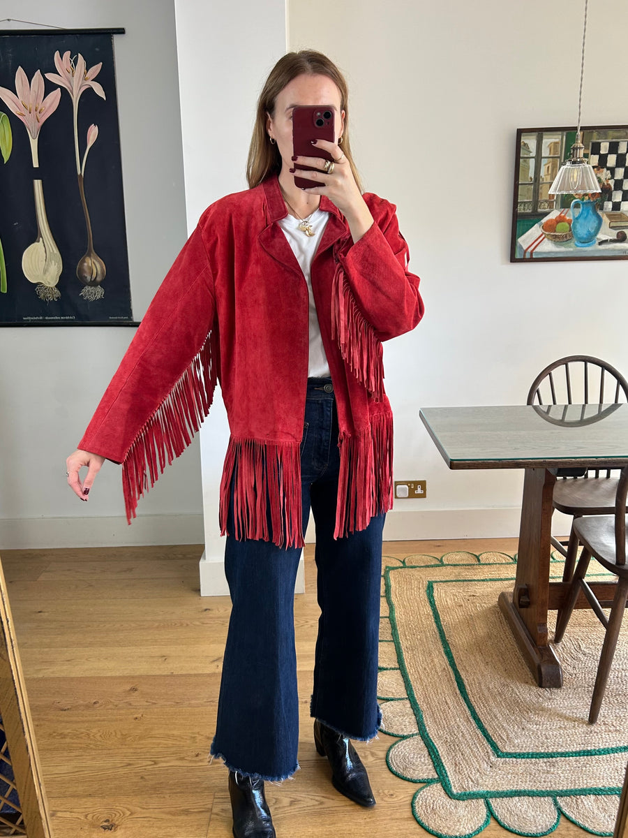 Red Suede Tassel Jacket - M