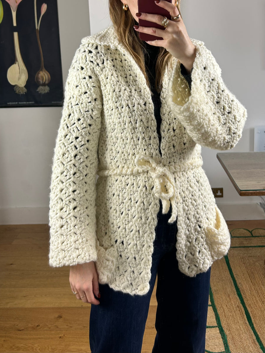 Cream Crochet Cardigan - S-M