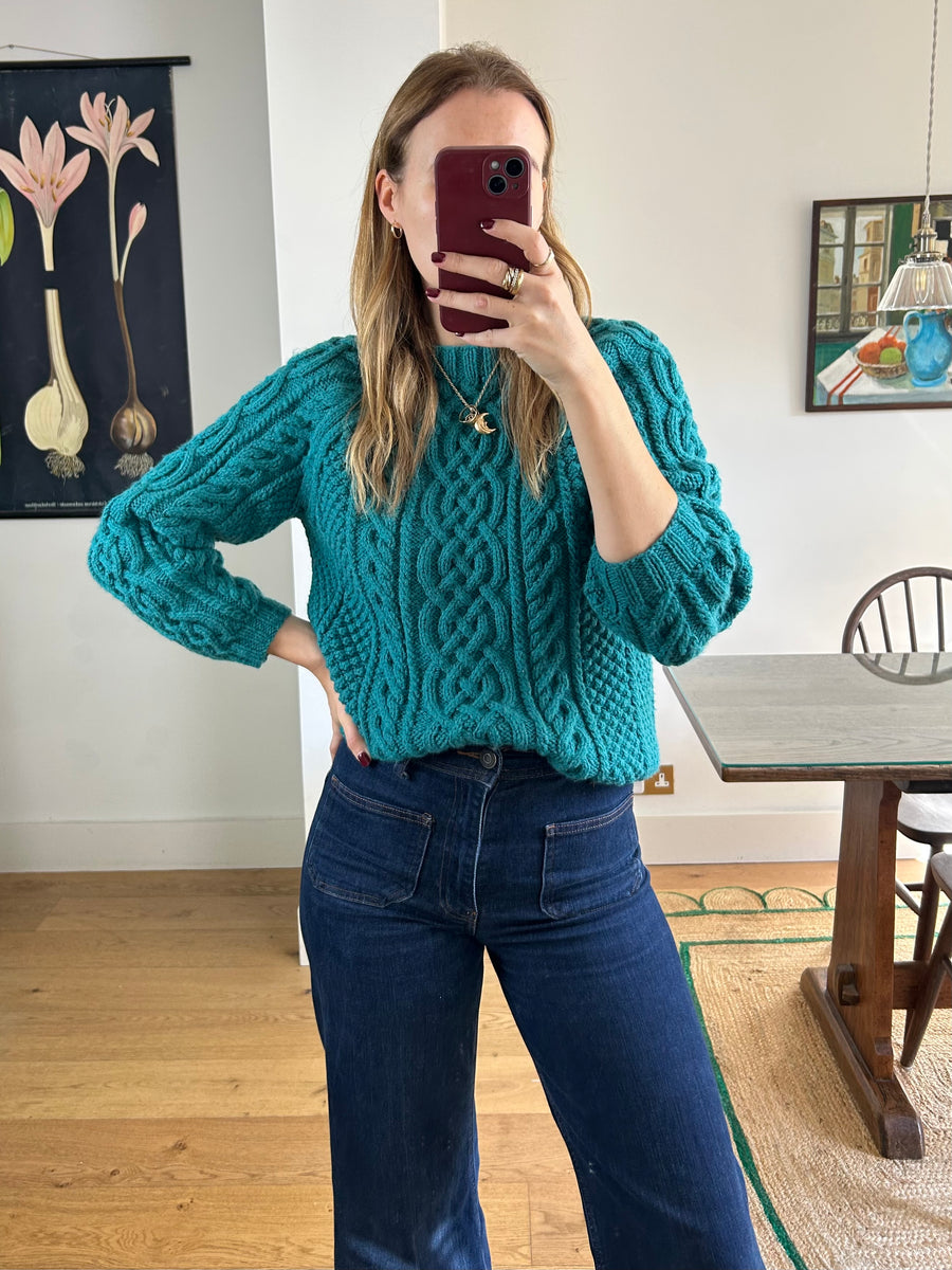 Green Cable Knit Jumper - S