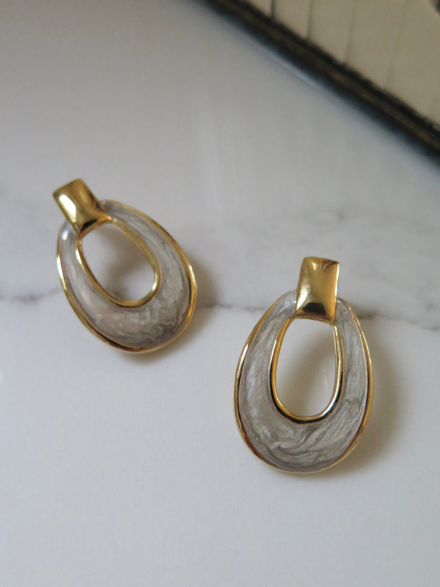 Gold Plated Grey Marble Earrings
