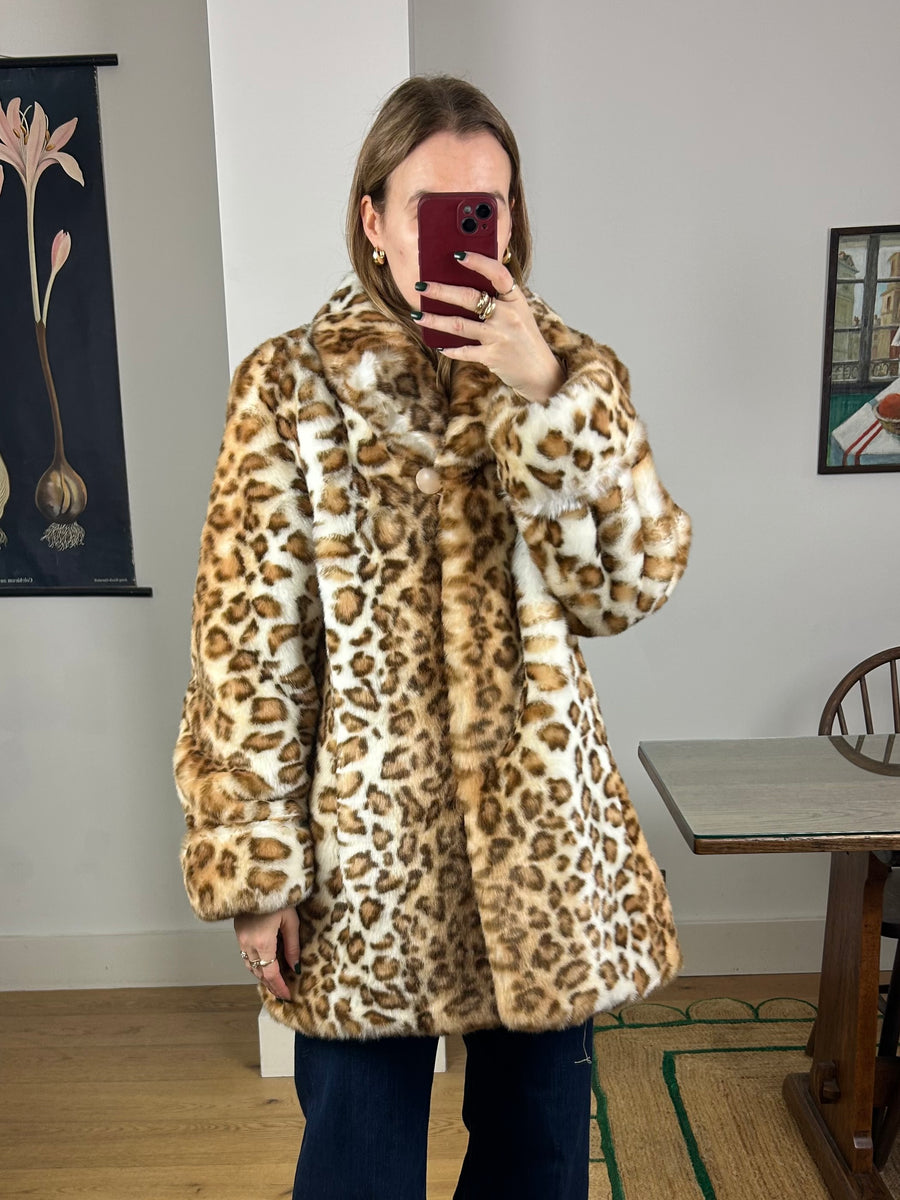 Animal Print Faux Fur Coat - S/M