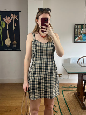 Beige Check Mini Dress