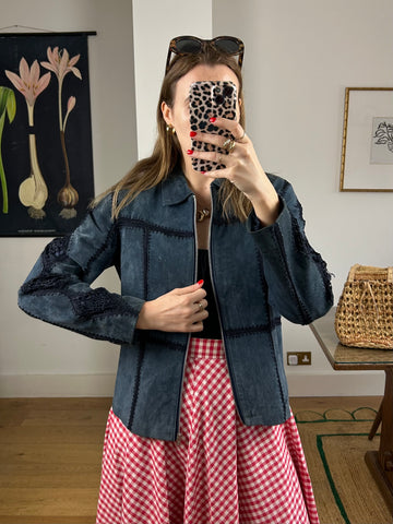 Navy Suede & Crochet Jacket - S