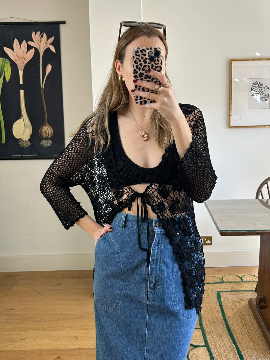 Black Crochet Top - M