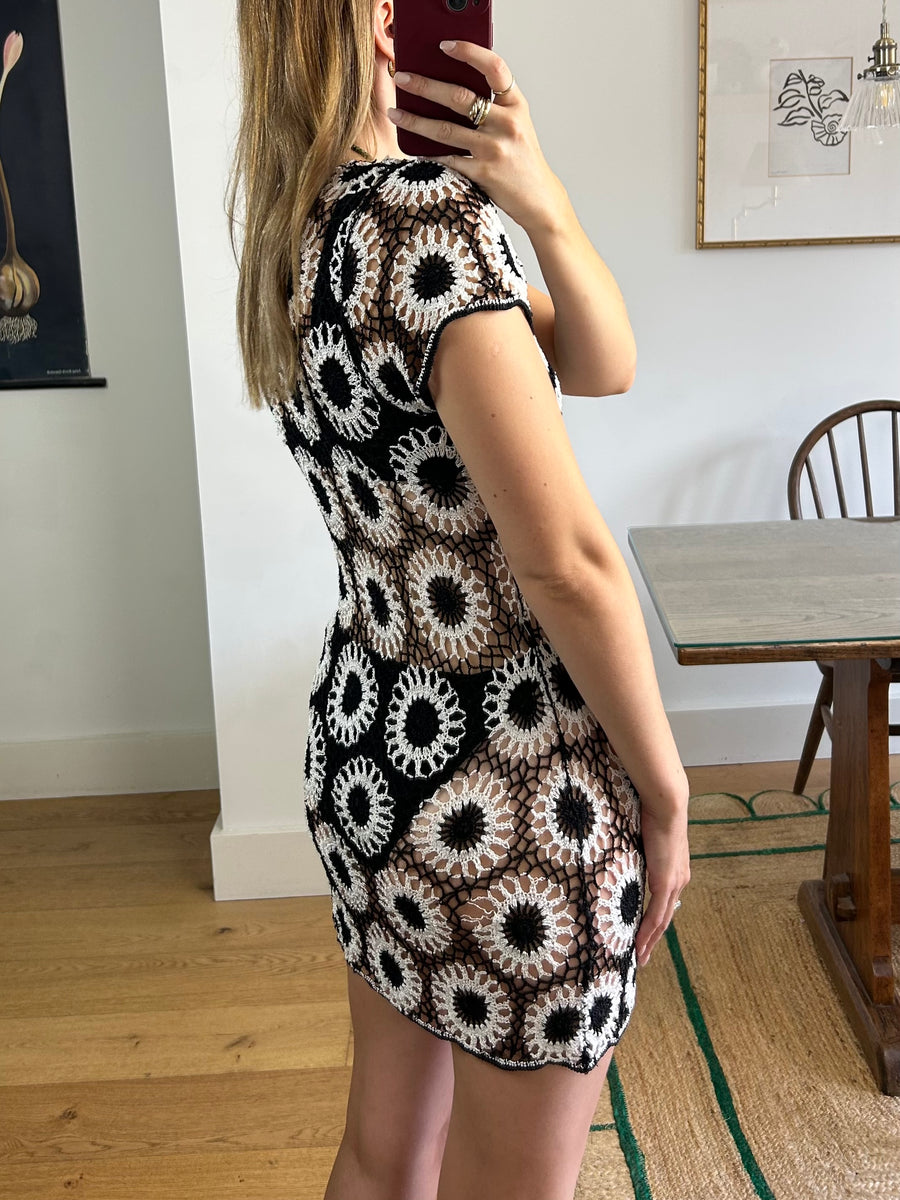 Monochrome Crochet Dress - UK 8/10