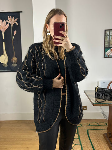 Black & Gold Mohair Cardigan - S/M